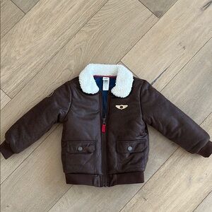 Kids Brown Faux Leather Jacket with Shearling Collar